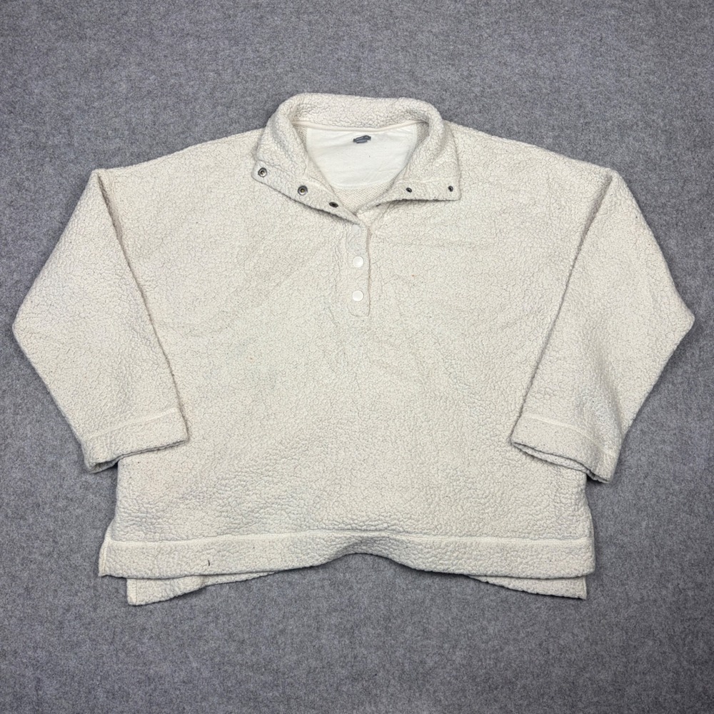 Aerie Cream Sherpa Fleece Pullover Snap Neck Sweatshirt Large Cream Off White